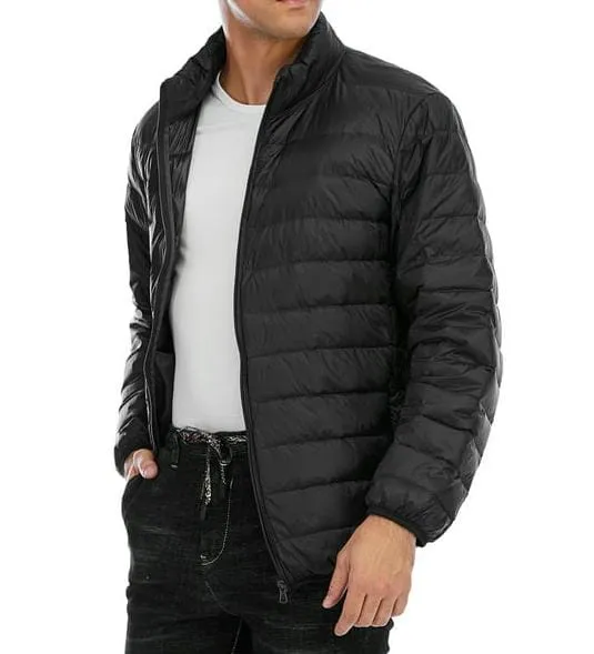 Men Ultra Light Weight Duck Down Jacket Thin Coat Stand Collar Spring Autumn Casual Simple Outerwear 2XL B-585732