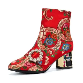 Merendy Soltana Embroidered Floral Ankle Boots