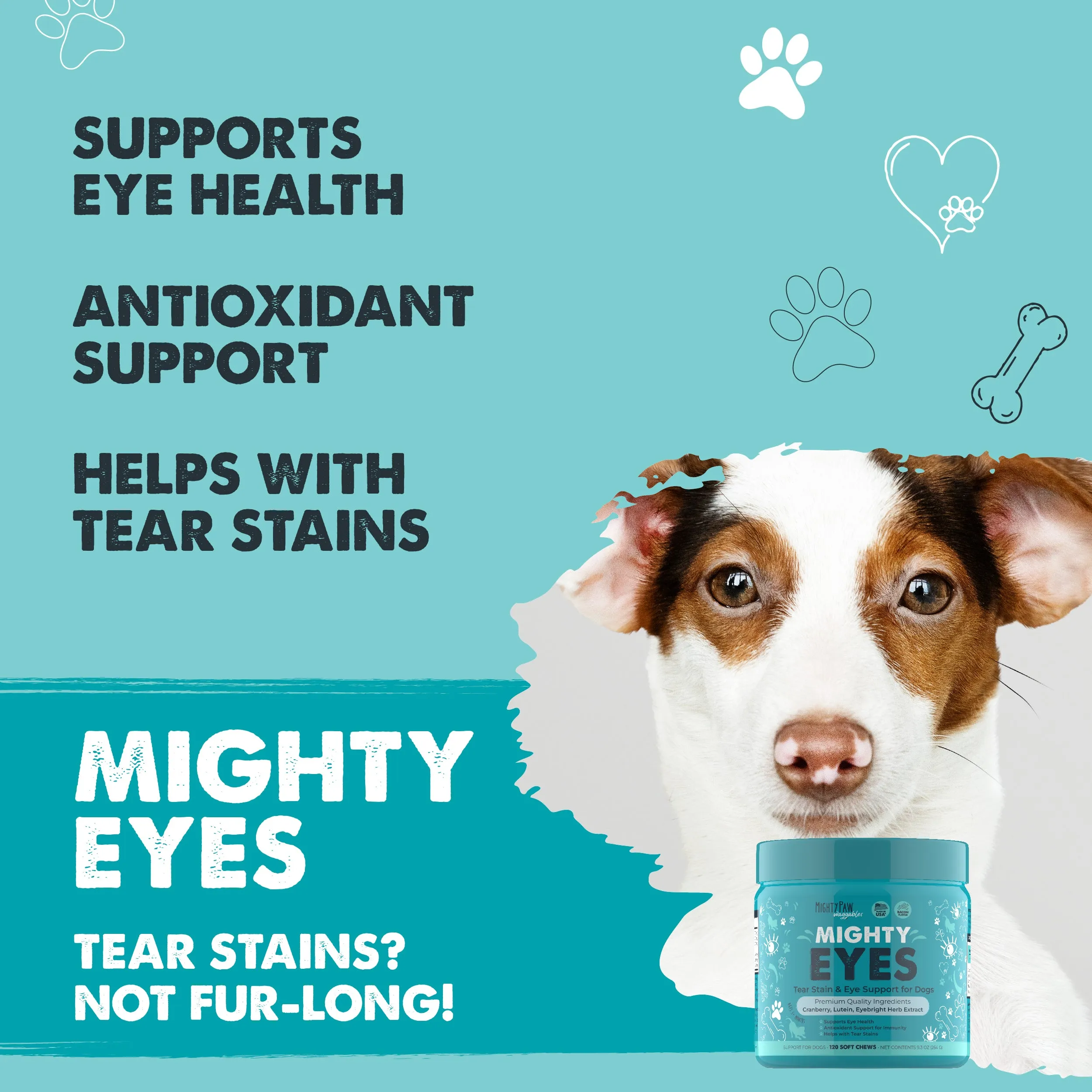 Mighty Eyes Chews for Dogs: Natural Tear Stain Remover and Eye Health Support