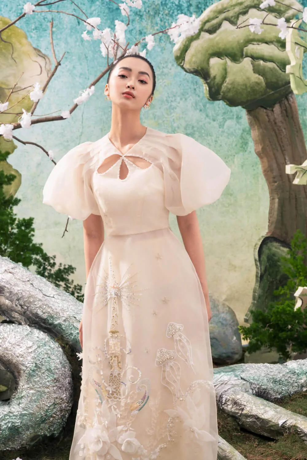 Monica Pleated Neck Ao Dai