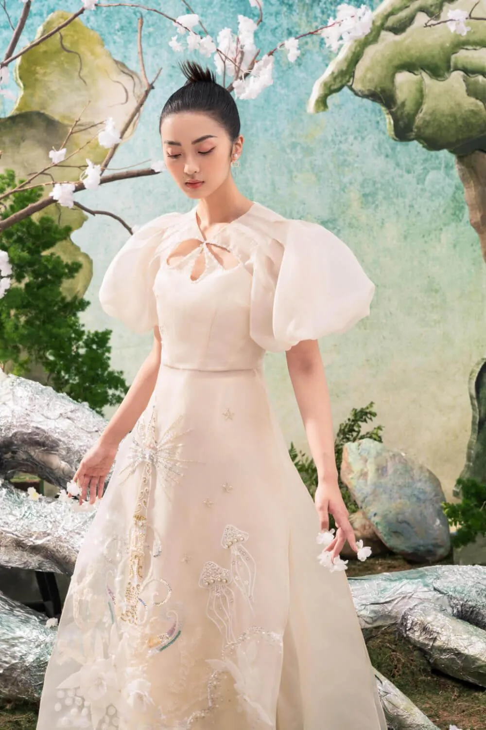 Monica Pleated Neck Ao Dai