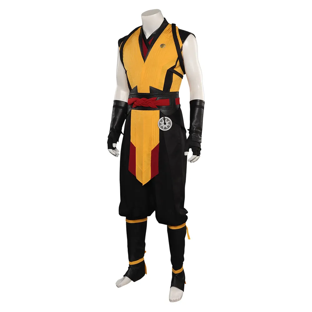 Mortal Kombat Scorpion Top Pants Mask Full Outfits Party Carnival Halloween Cosplay Costume