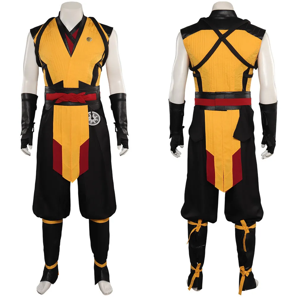 Mortal Kombat Scorpion Top Pants Mask Full Outfits Party Carnival Halloween Cosplay Costume