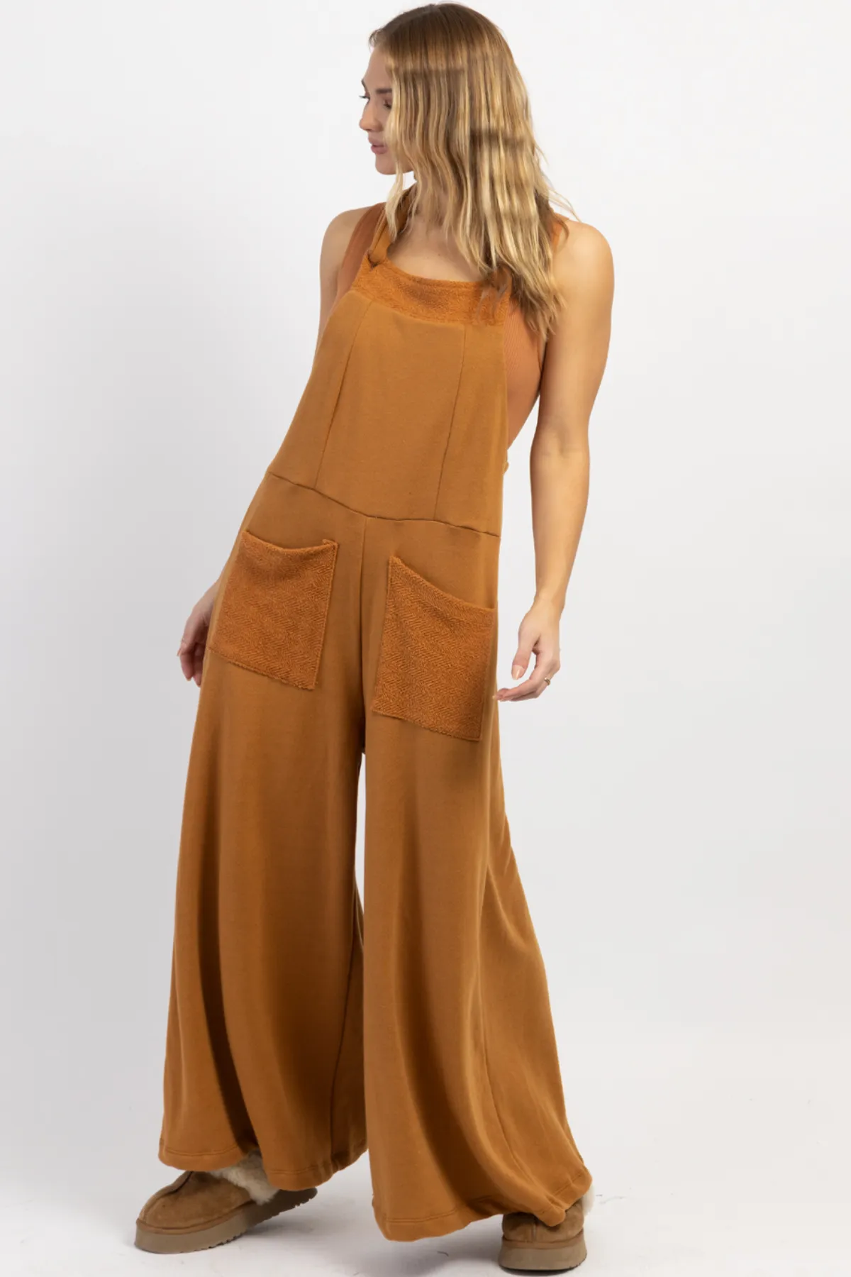 MOXIE RUST RELAXED COTTON JUMPSUIT