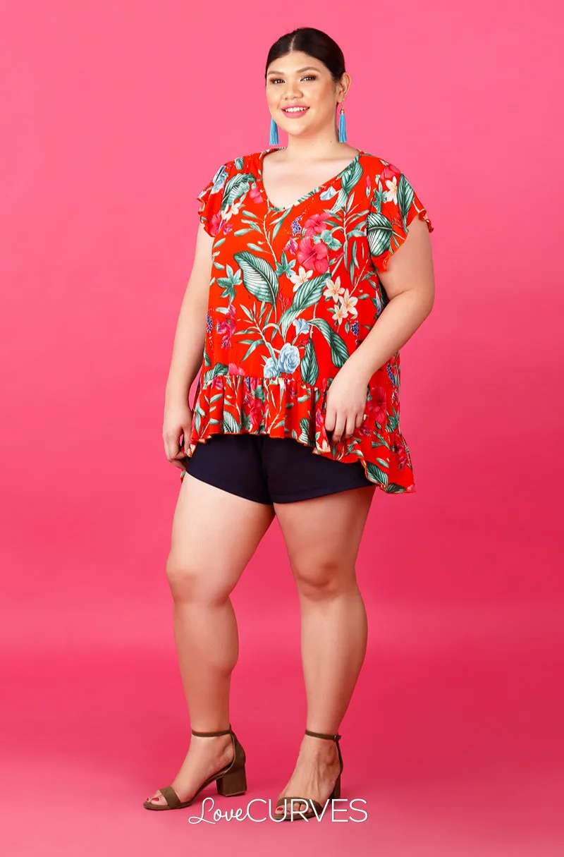 Mullet Ruffle Hem Top - Fiery Hawaii - ATT