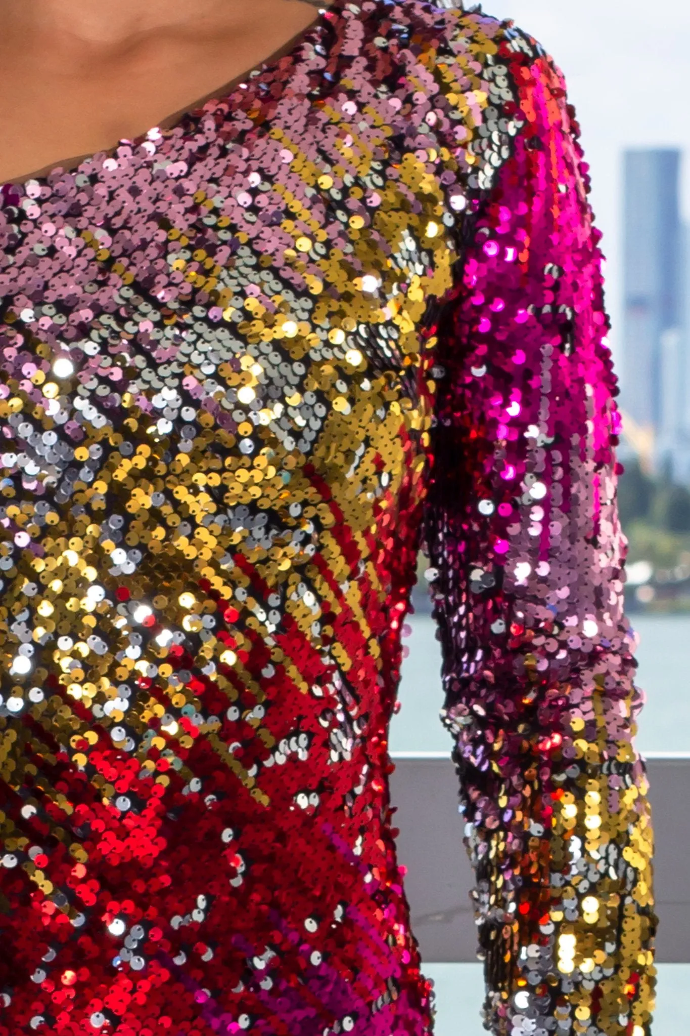 Multicolor One Shoulder Sequin Short Dress