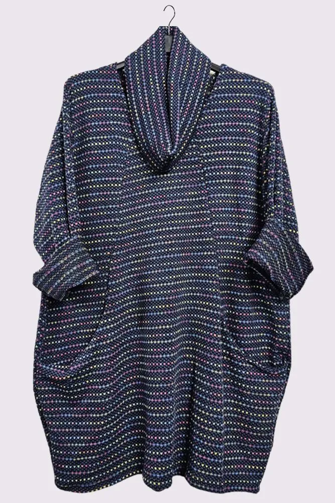 Multicoloured Stripes Matching Snood Scarf Dress