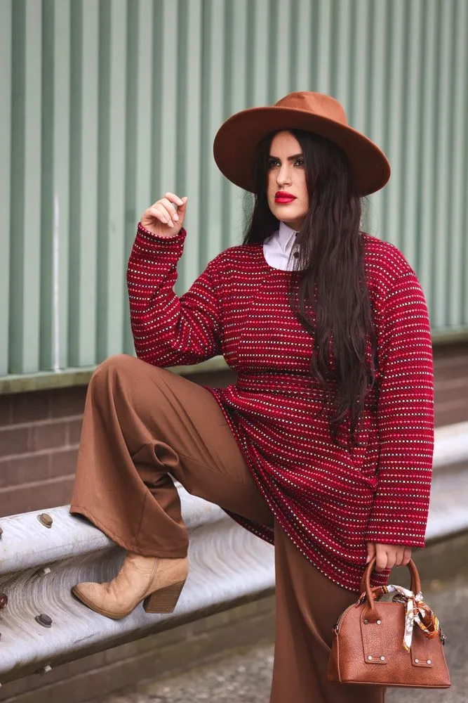 Multicoloured Stripes Matching Snood Scarf Dress