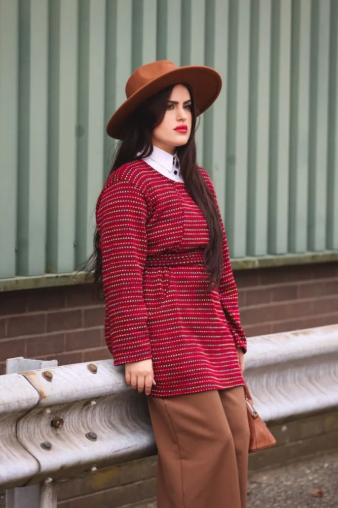 Multicoloured Stripes Matching Snood Scarf Dress