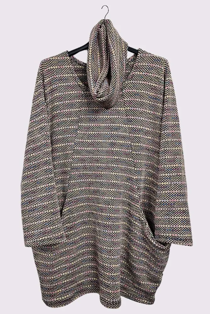 Multicoloured Stripes Matching Snood Scarf Dress