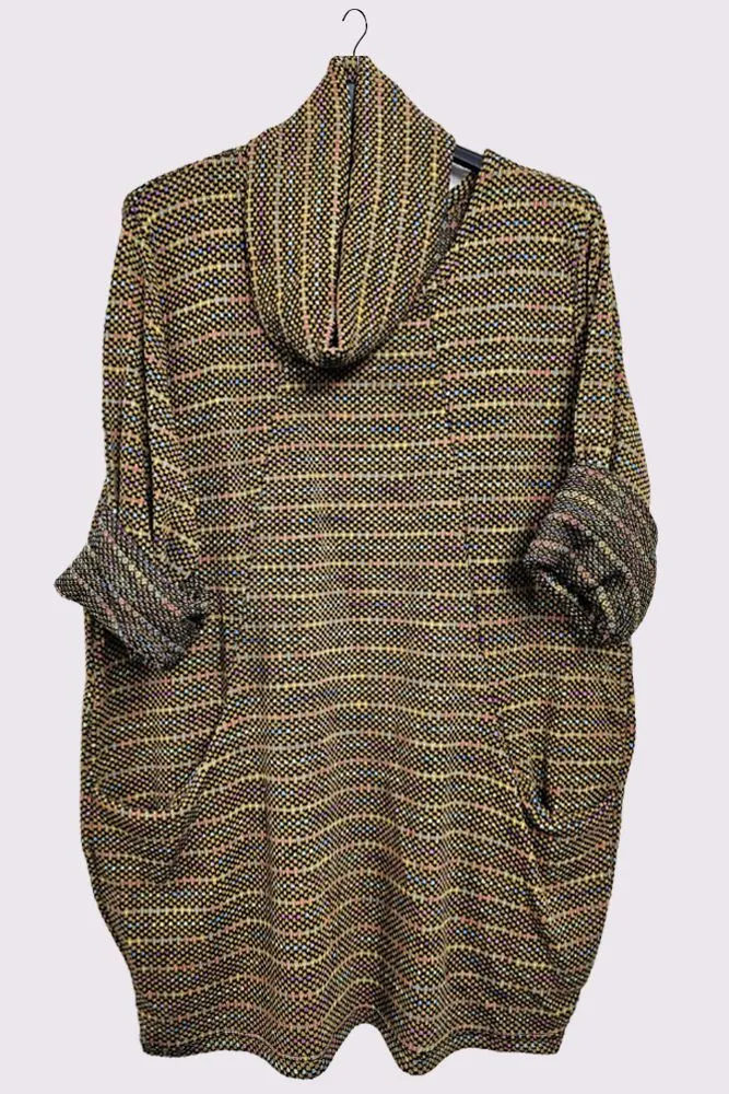 Multicoloured Stripes Matching Snood Scarf Dress