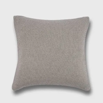 New - 20"x20" Oversize Chunky Sweater Knit Square Throw Pillow Light Gray - Evergrace