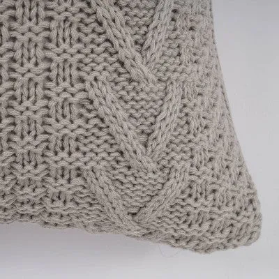 New - 20"x20" Oversize Chunky Sweater Knit Square Throw Pillow Light Gray - Evergrace