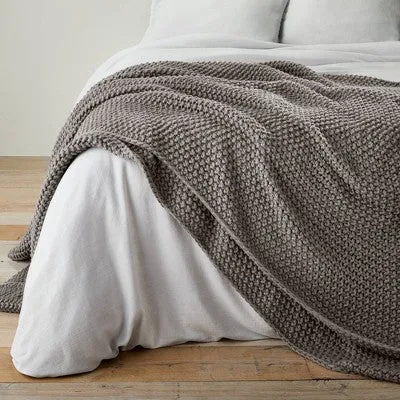 New - Full/Queen Chunky Knit Bed Blanket Dark Gray - Casaluna