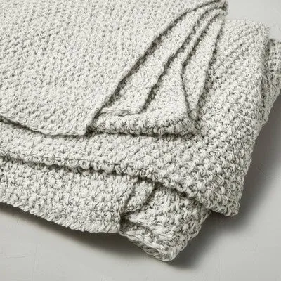 New - King Chunky Knit Bed Blanket Marled Gray - Casaluna