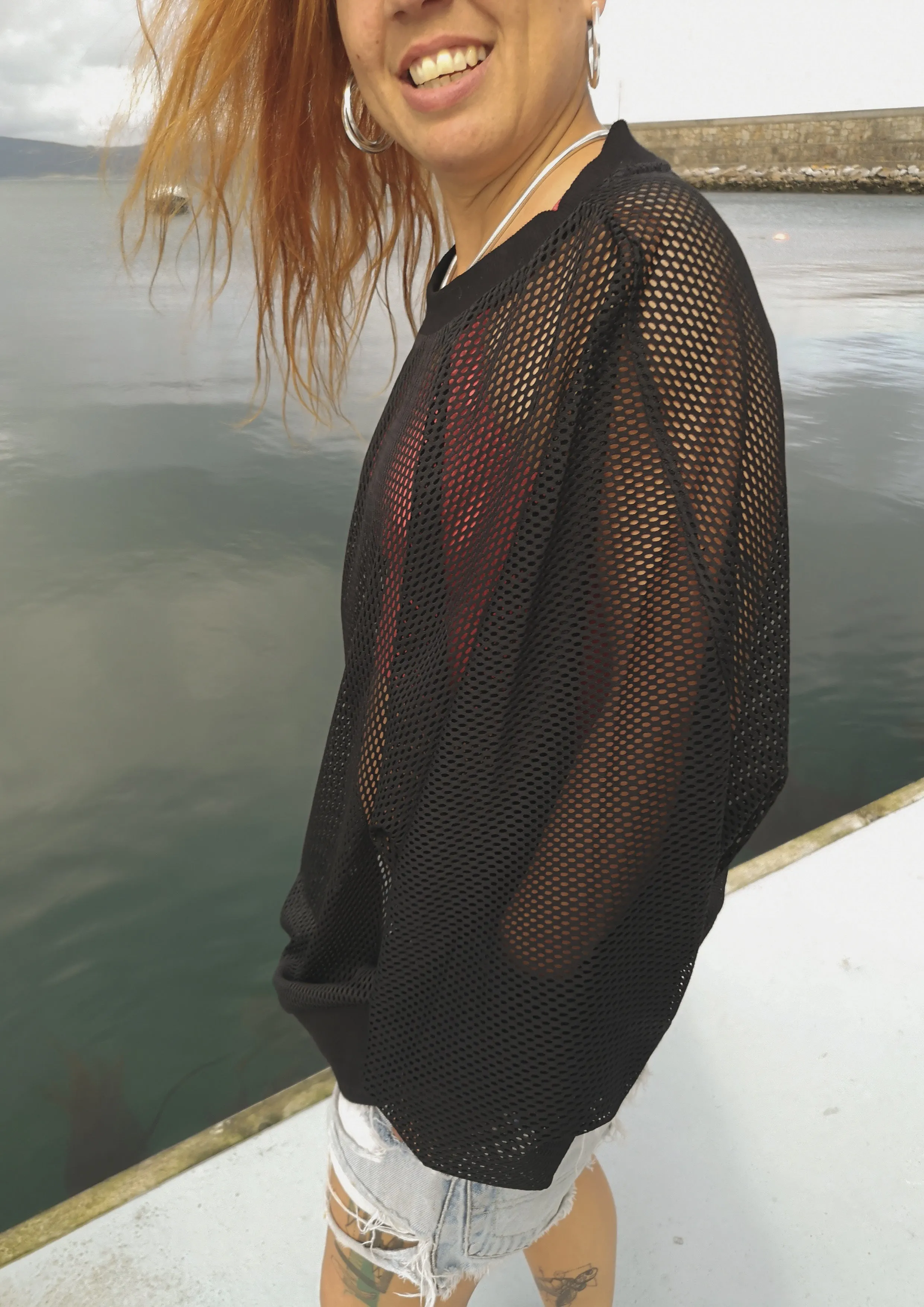 OVERSIZED SUMMER SWEATER - AIRY MESH black