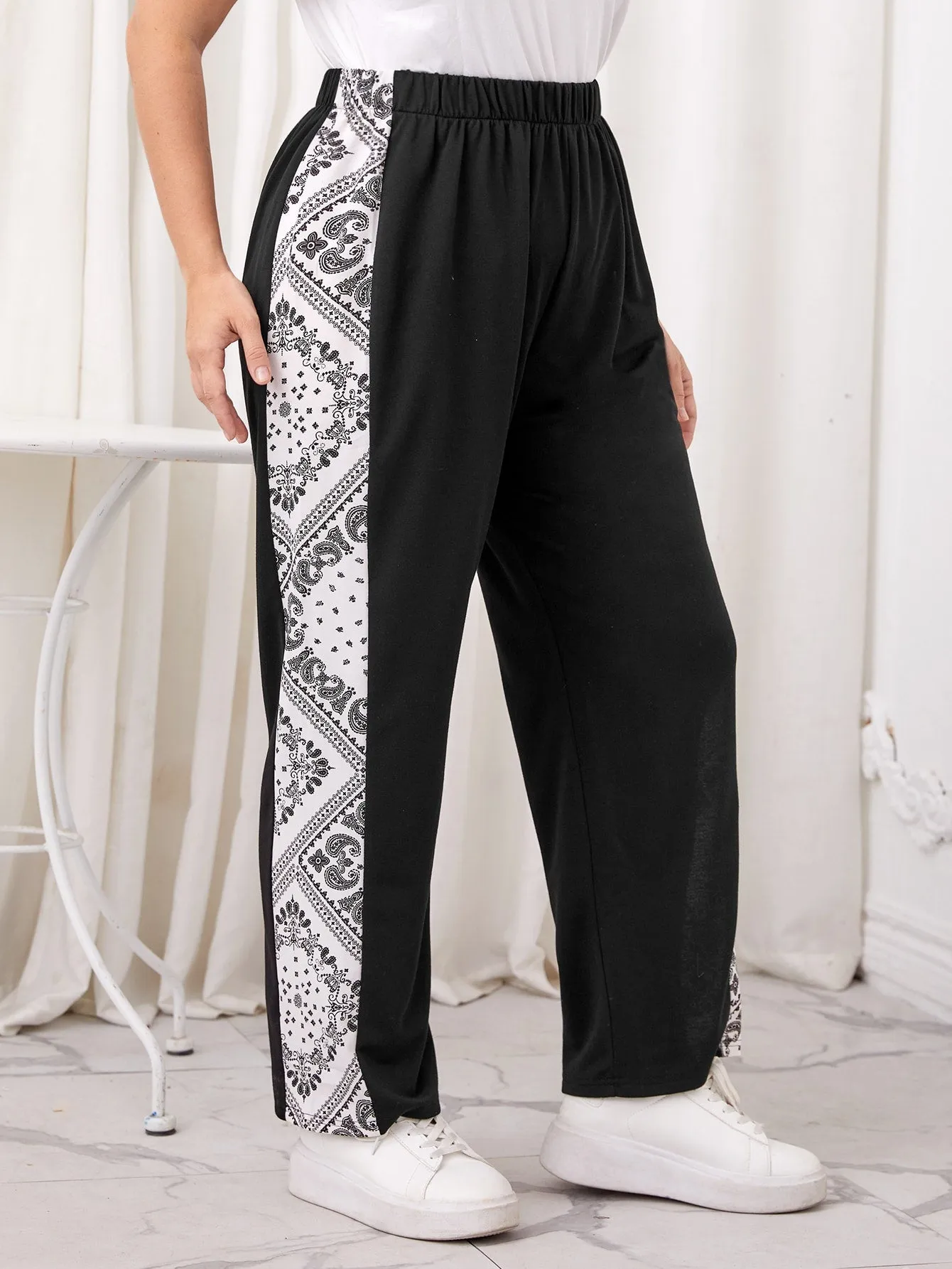 Paisley High Waist Long Plus Size Sweatpants