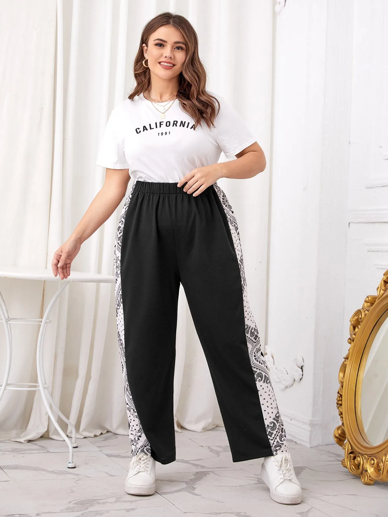 Paisley High Waist Long Plus Size Sweatpants