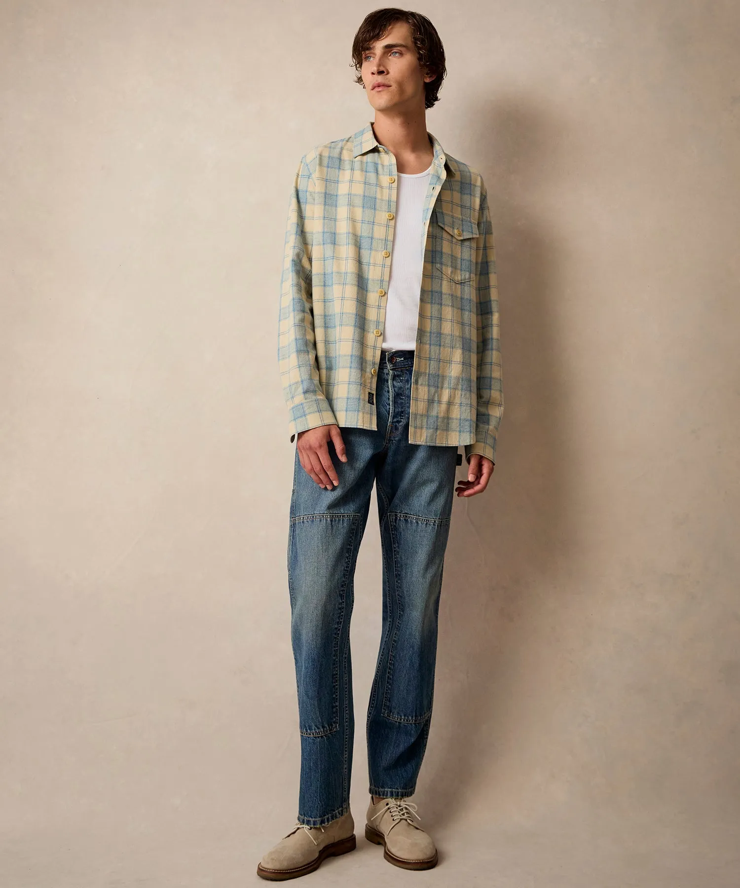 Peached Cotton Lodge Shirt in Blue Plaid