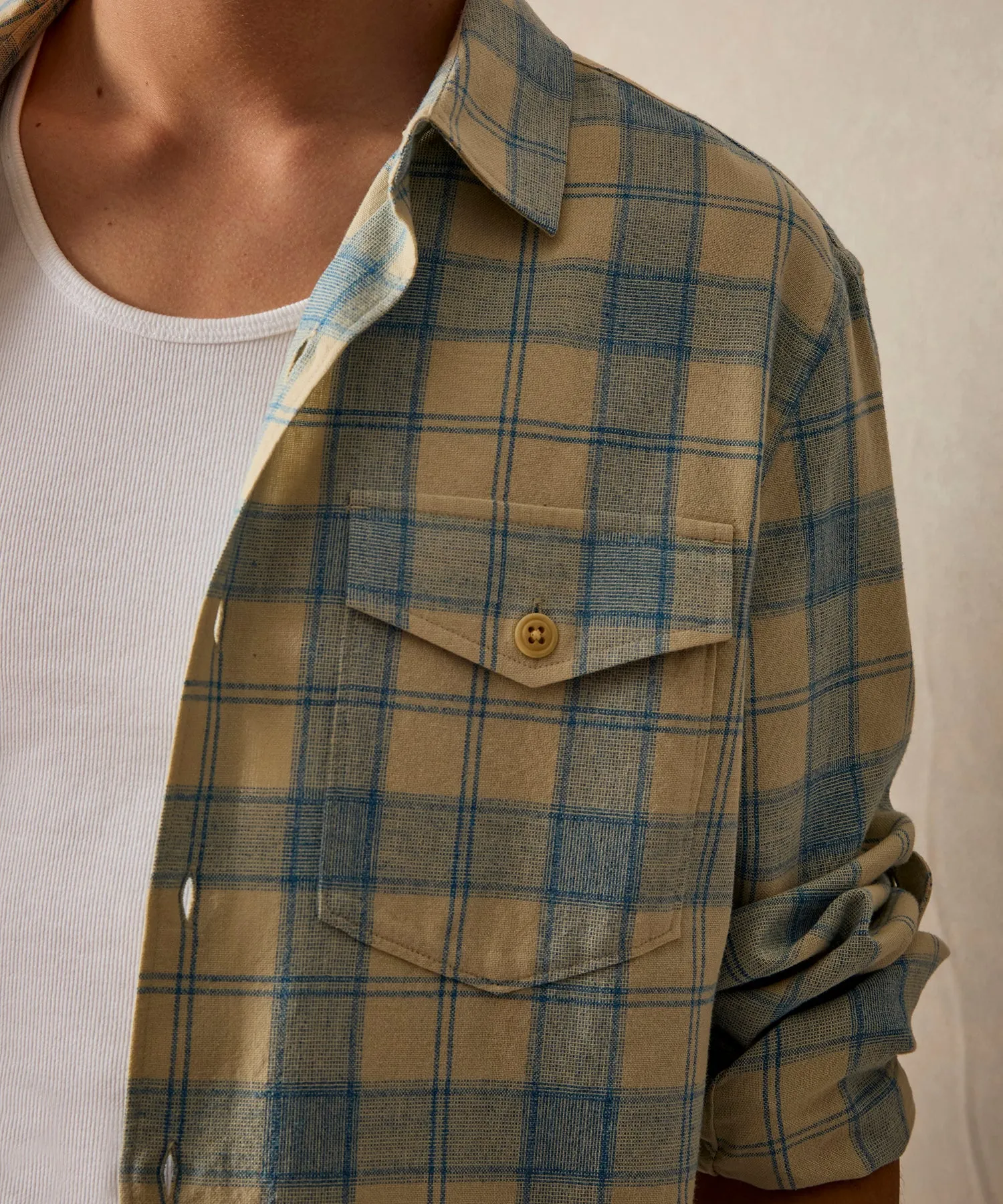 Peached Cotton Lodge Shirt in Blue Plaid