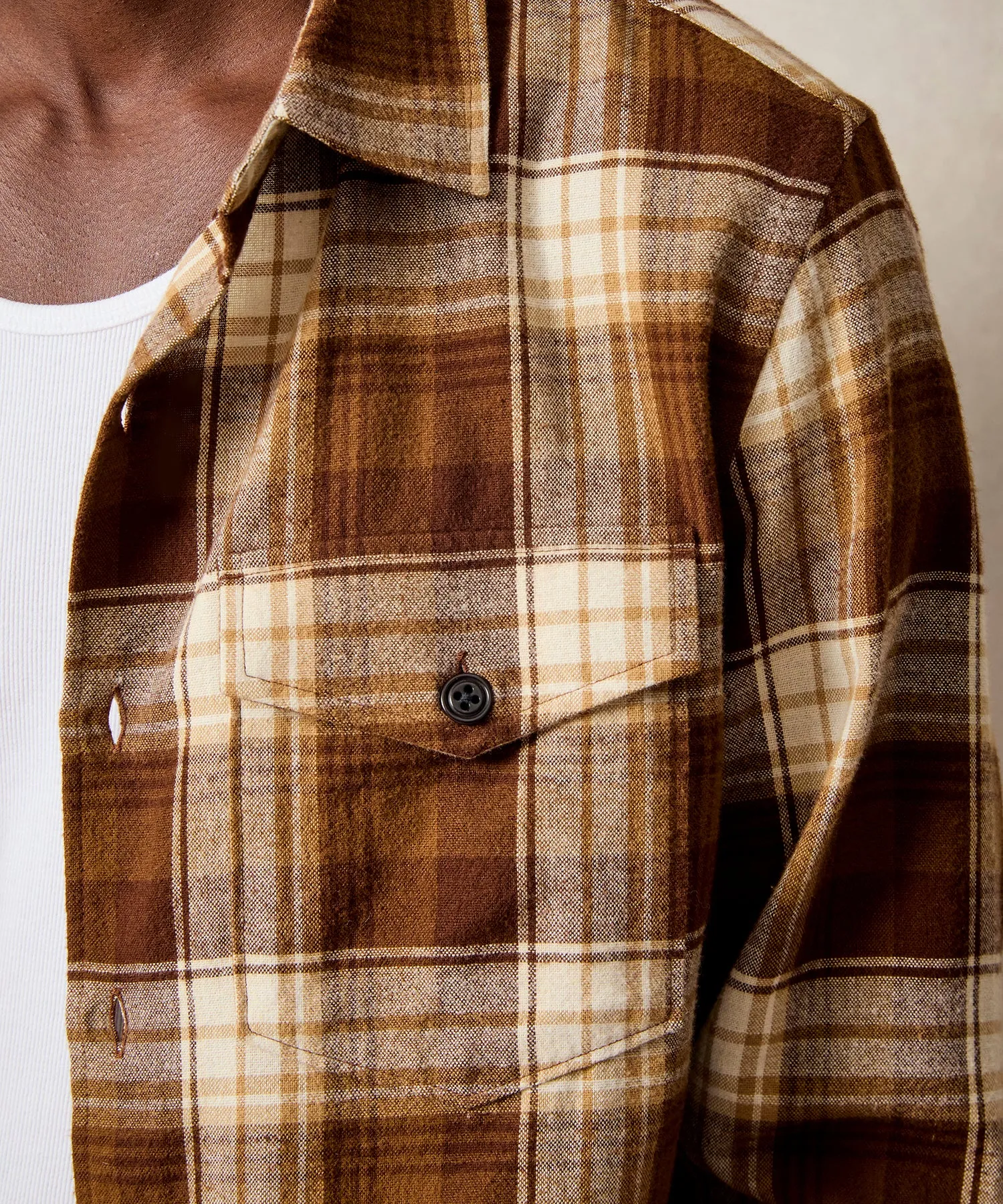 Peached Cotton Lodge Shirt in Brown Plaid