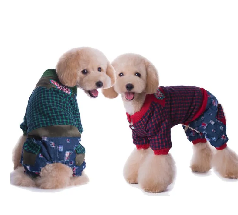 Pet Dog Warm Clothes Puppy Jumpsuit Hoodies Vest Plaid