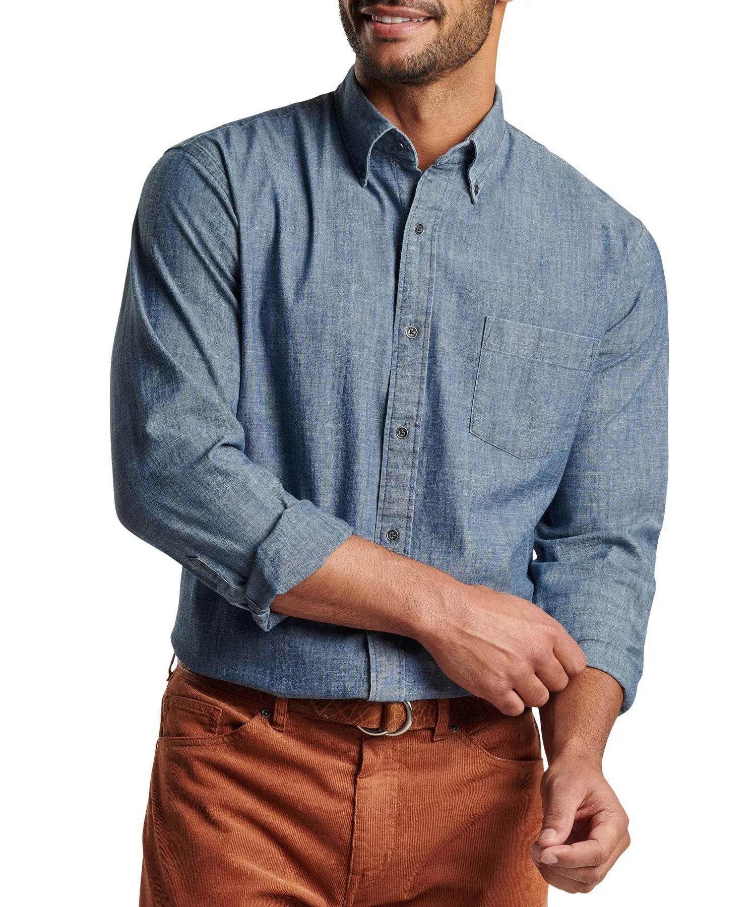 Peter Millar Long Sleeve 'Tamworth' Chambray Button Down Collar Sport Shirt