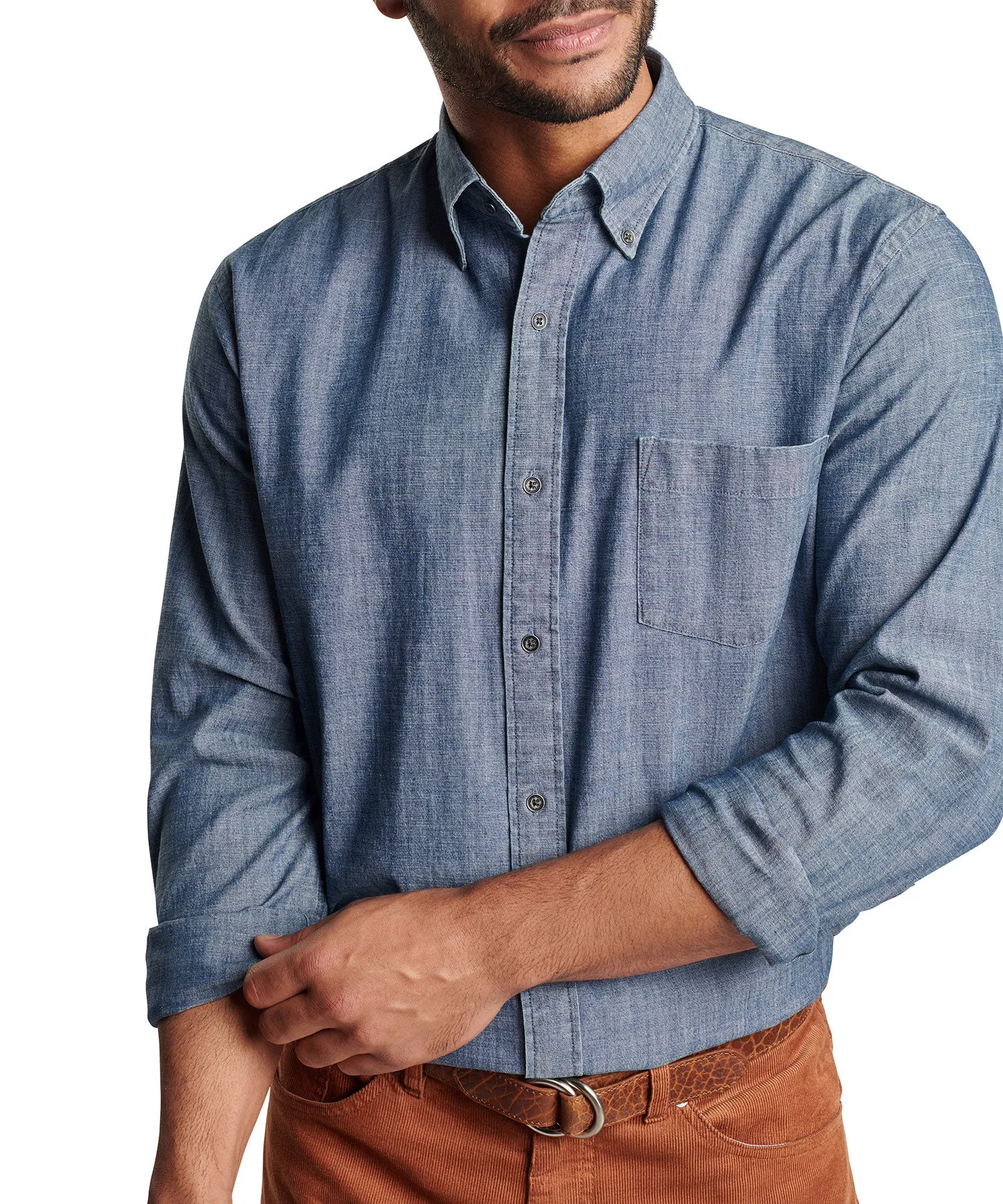 Peter Millar Long Sleeve 'Tamworth' Chambray Button Down Collar Sport Shirt