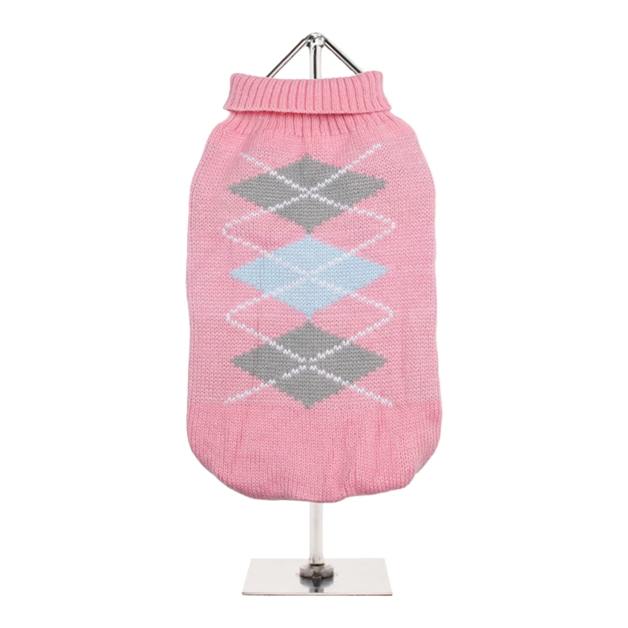 Pink and Grey Argyle Dog Sweater