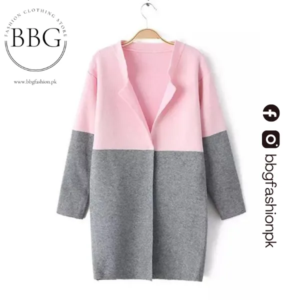 Pink Contrast Long Sleeve Fashion Cardigan Sweater