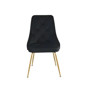 Plumeria Black Velvet Chair with Gold Legs - Set of 2