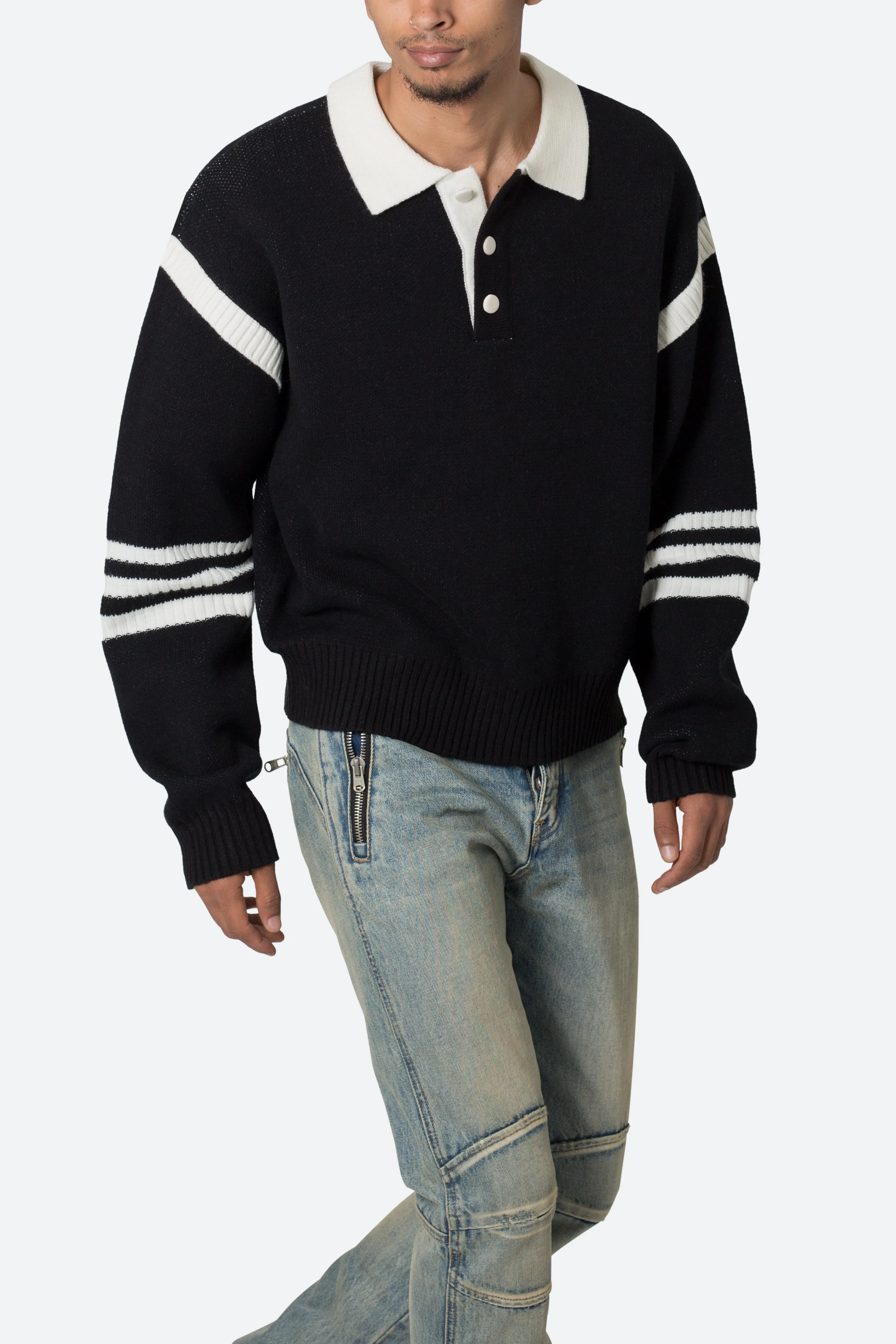 Polo Knit Sweater - Black/White