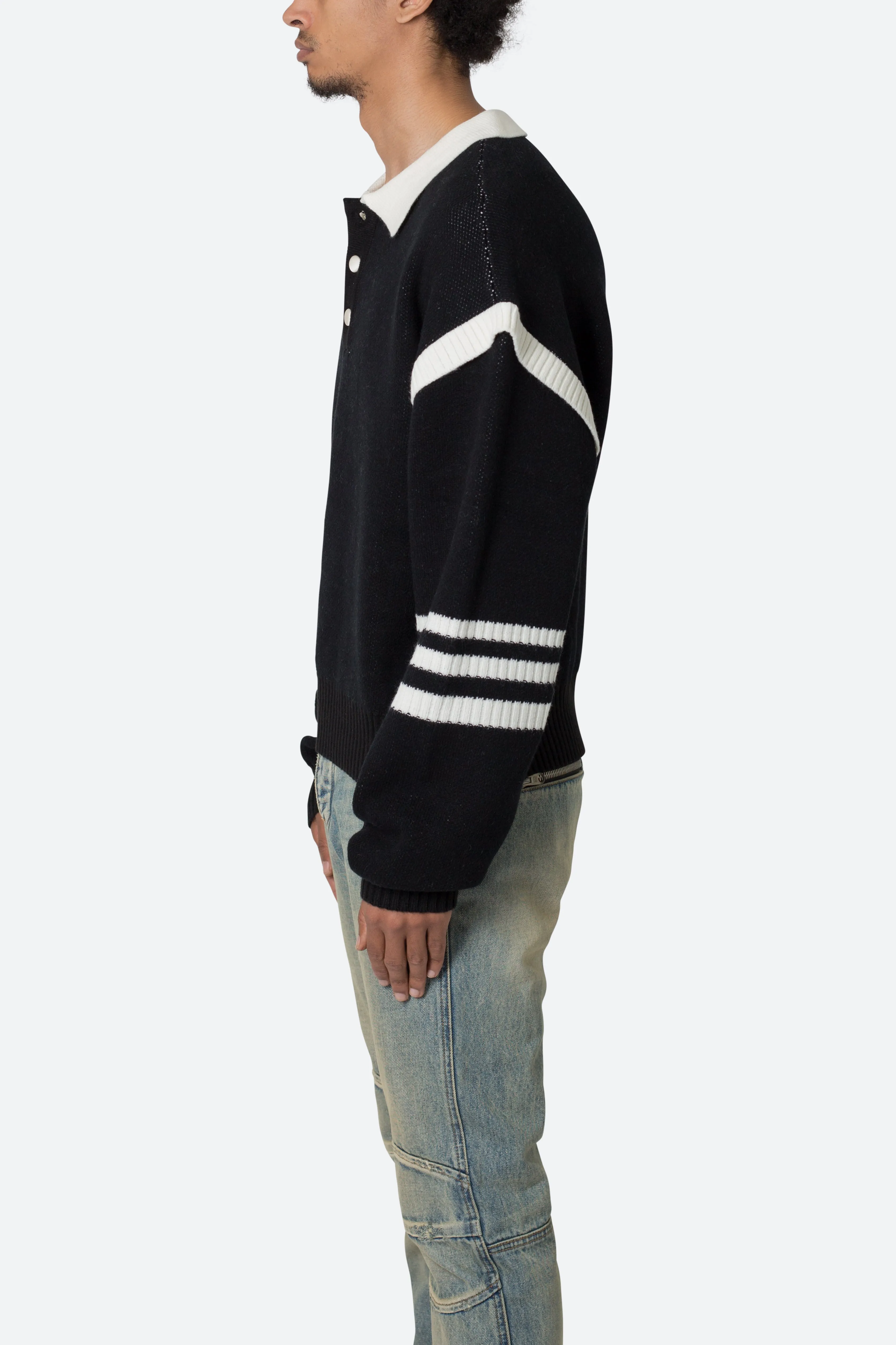 Polo Knit Sweater - Black/White