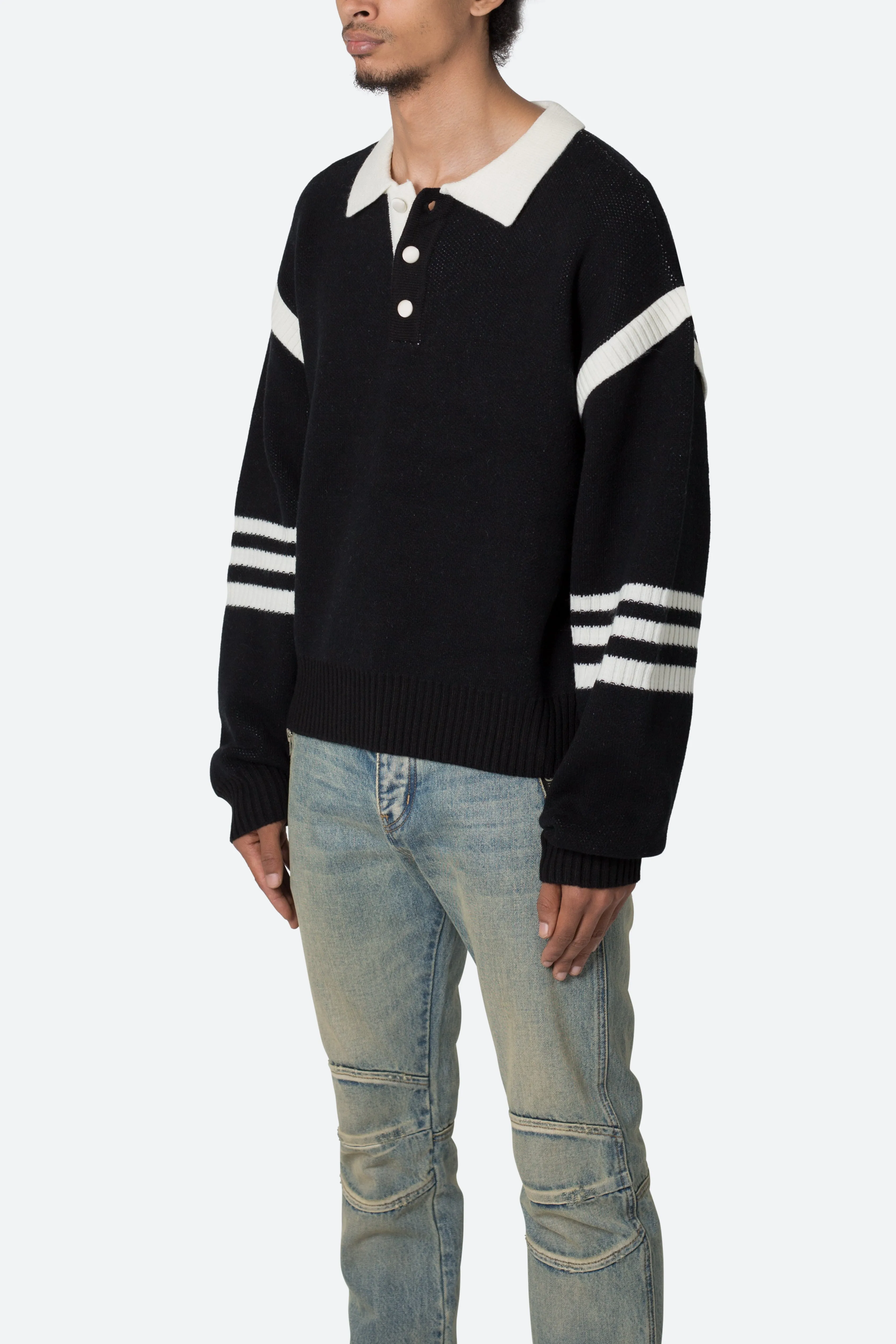 Polo Knit Sweater - Black/White