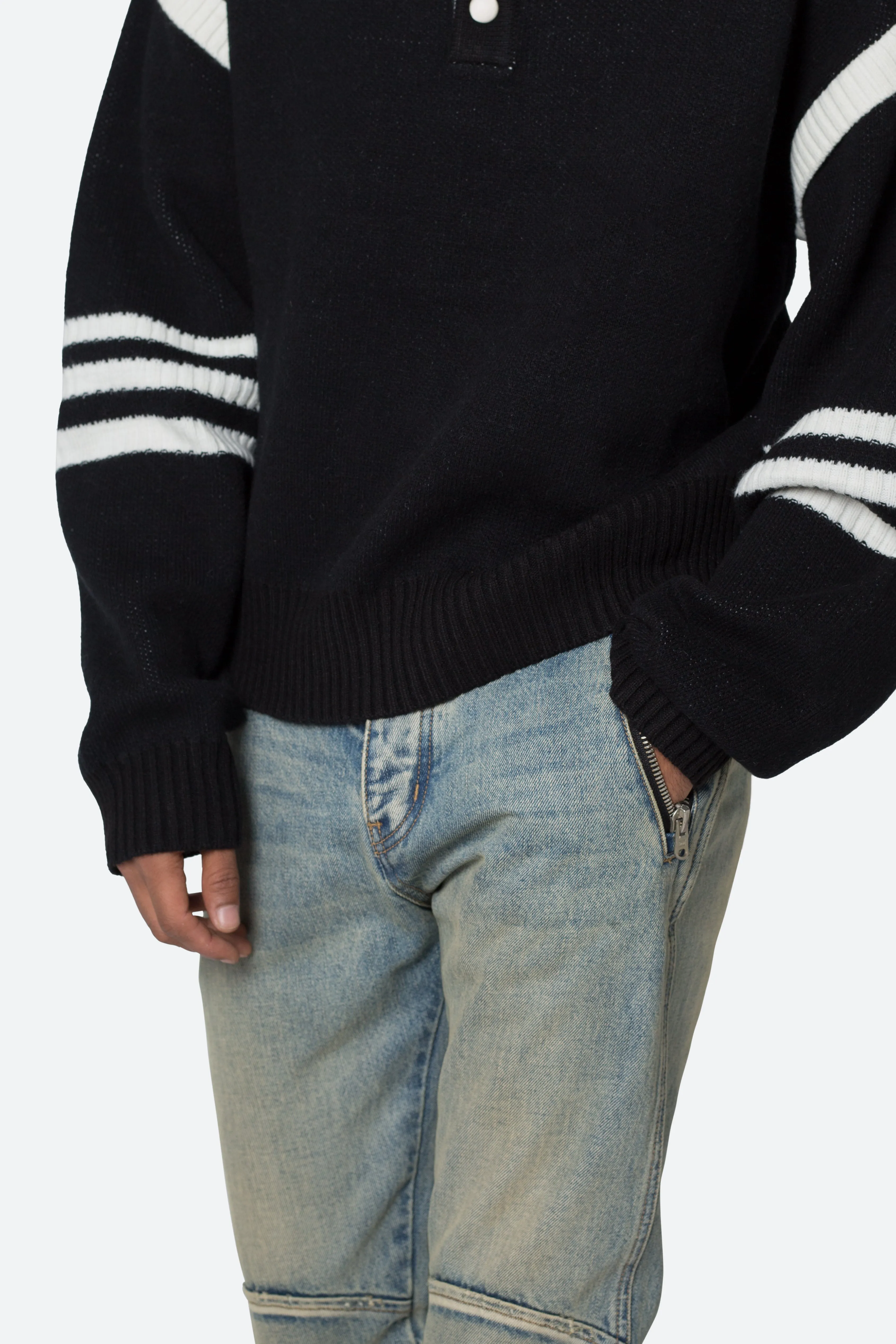 Polo Knit Sweater - Black/White