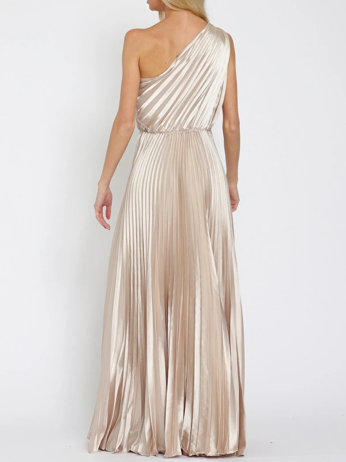 Princess Illusion One Shoulder Pleated Maxi Dress