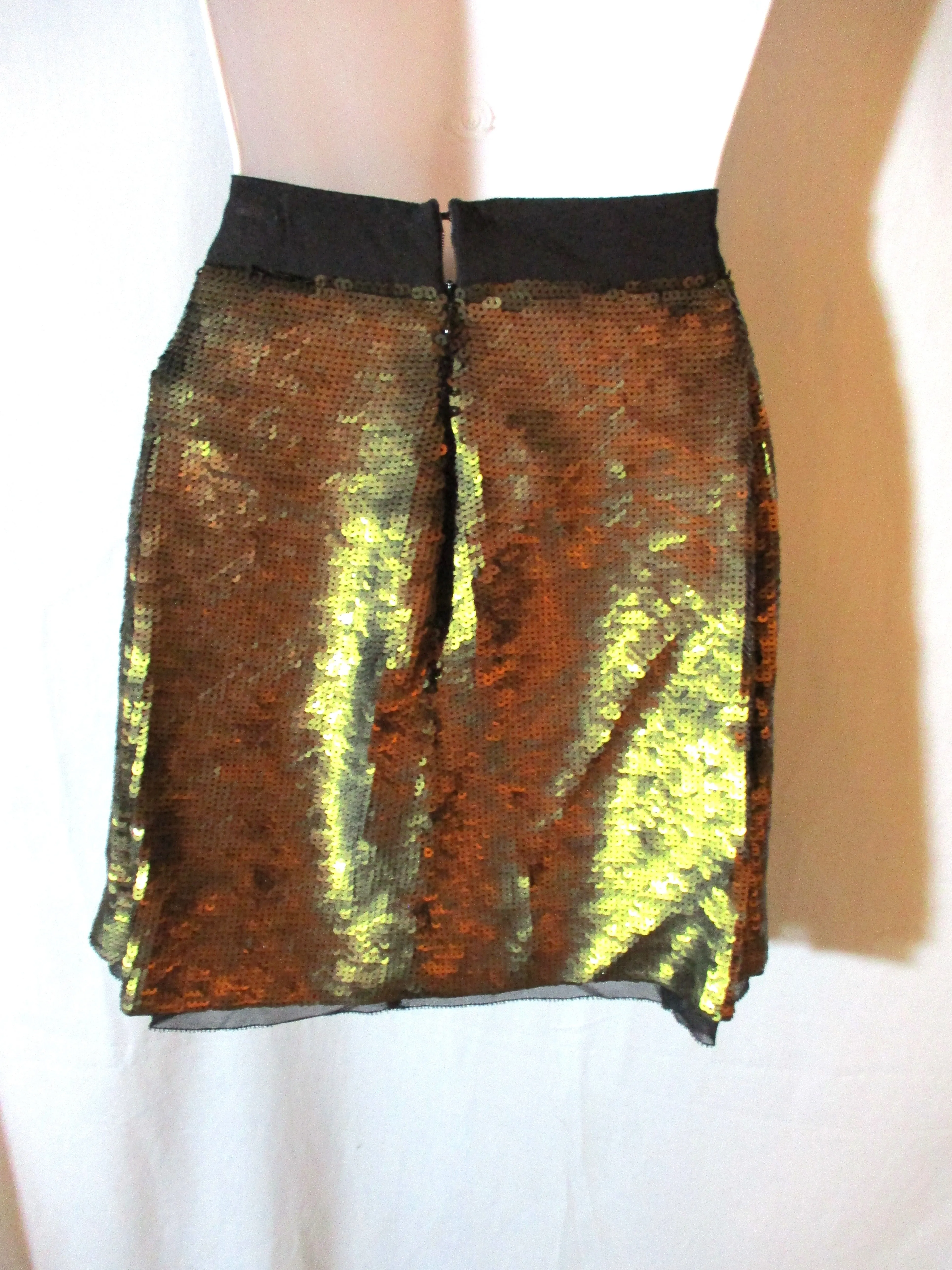 PROENZA SCHOULER Gold Sequin Pleated Mini Skirt Black 6 Glam Party Runway