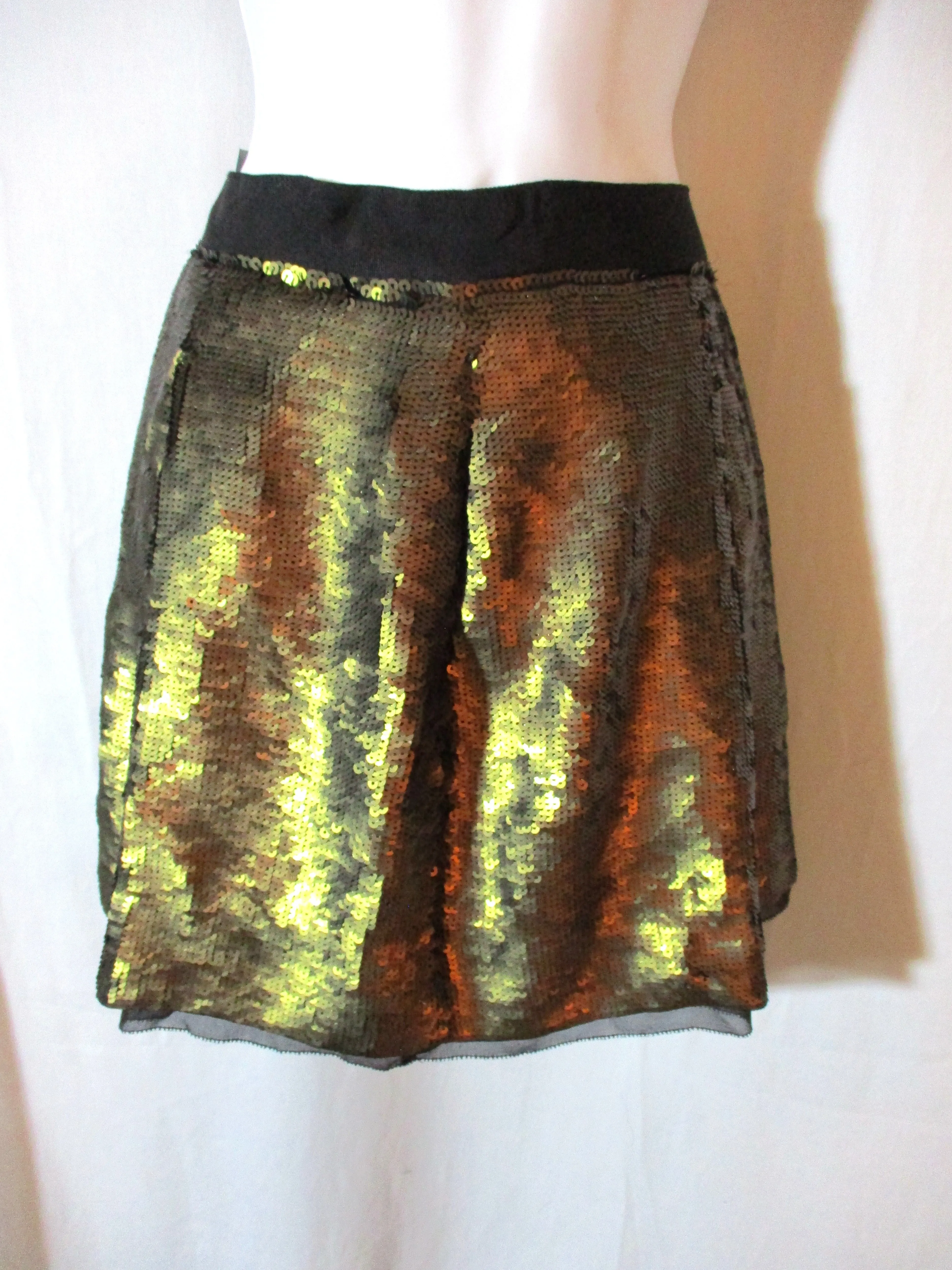 PROENZA SCHOULER Gold Sequin Pleated Mini Skirt Black 6 Glam Party Runway