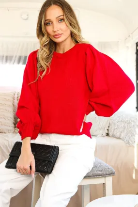 Red Long Sleeve With Pin Tuck Detail Cut Out Back Sweater Top