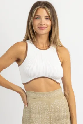 RENA IVORY   MOCHA RIBBED CROP