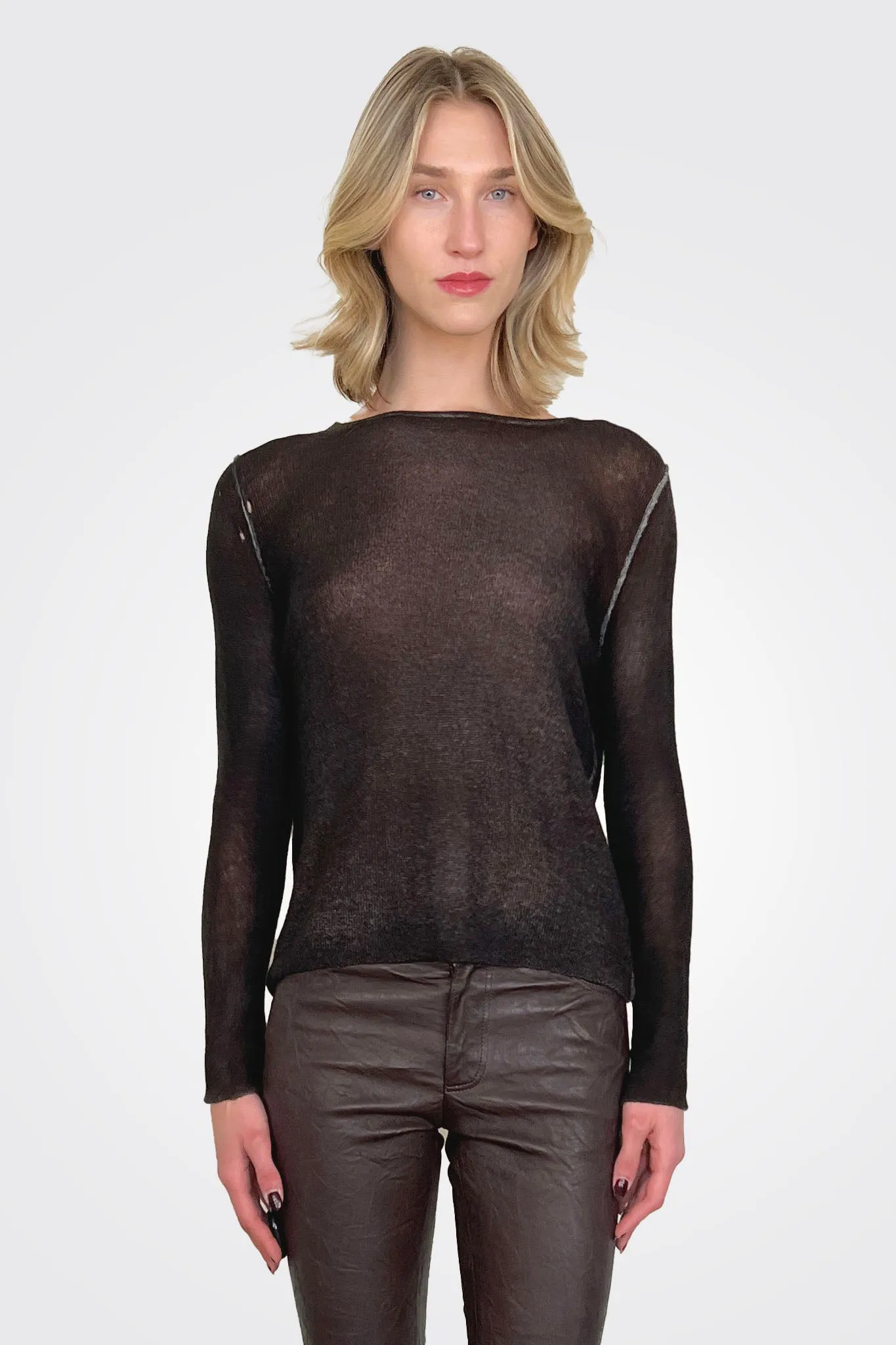 Reversible Cashmere Light Pullover - Brown Black