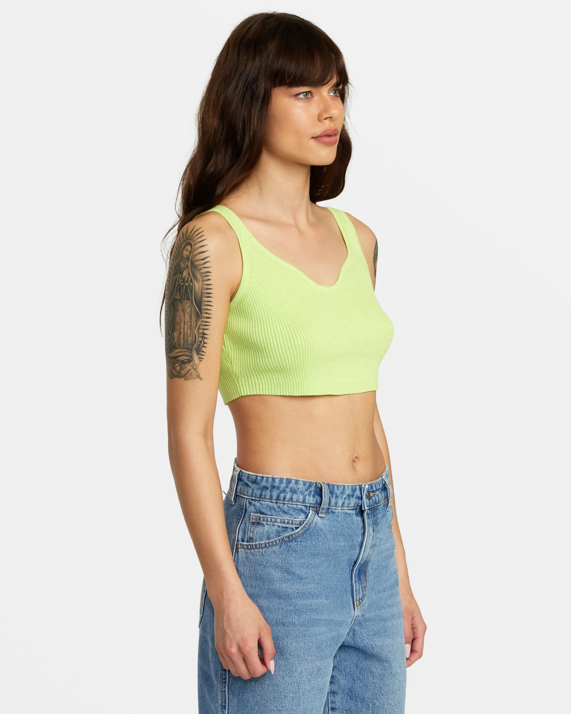 Selects Roundabout Sweater Tank V-Neck Sweater - Neon Green