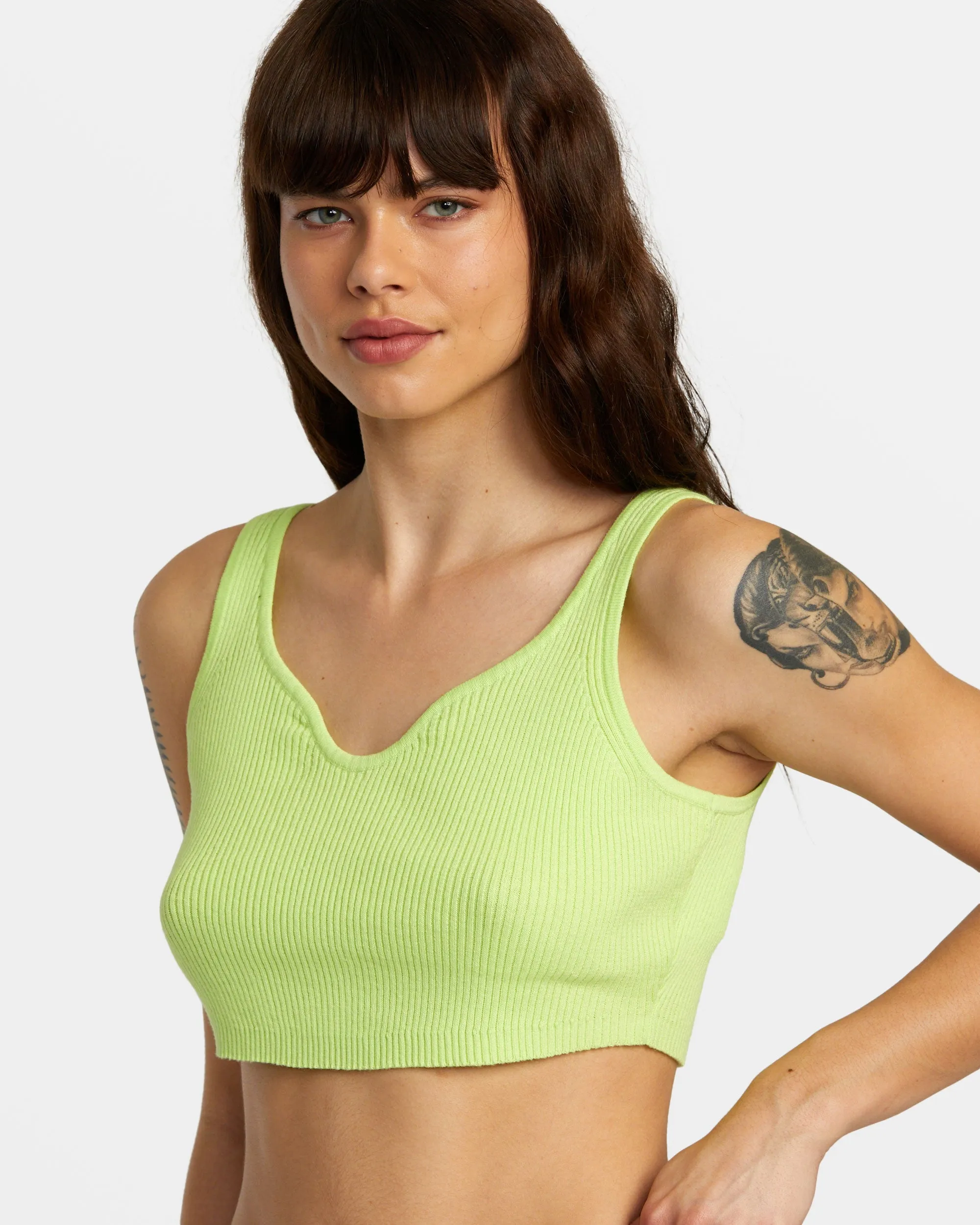 Selects Roundabout Sweater Tank V-Neck Sweater - Neon Green