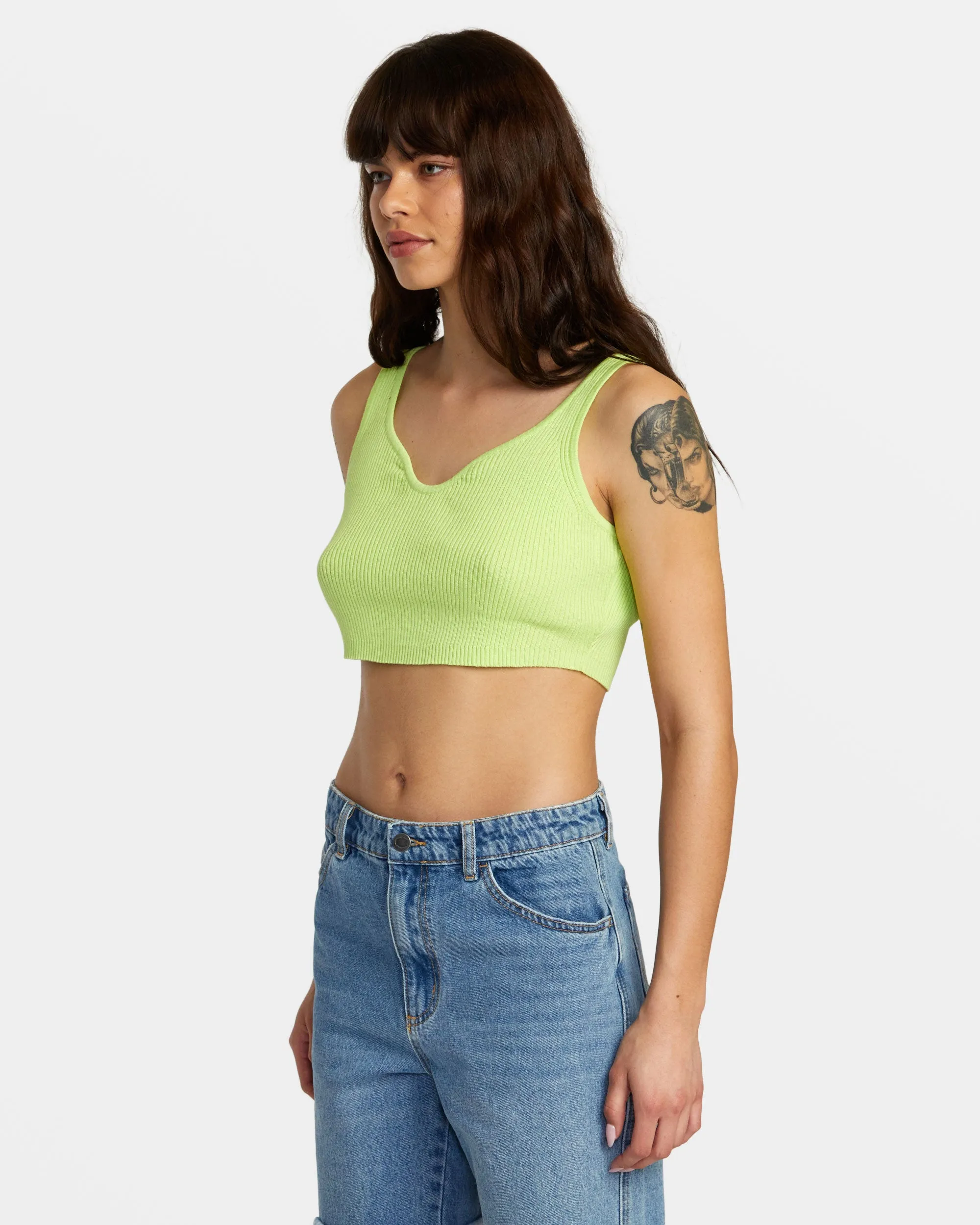 Selects Roundabout Sweater Tank V-Neck Sweater - Neon Green