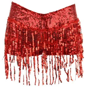 Sequin Tassel Hot Pants - Red