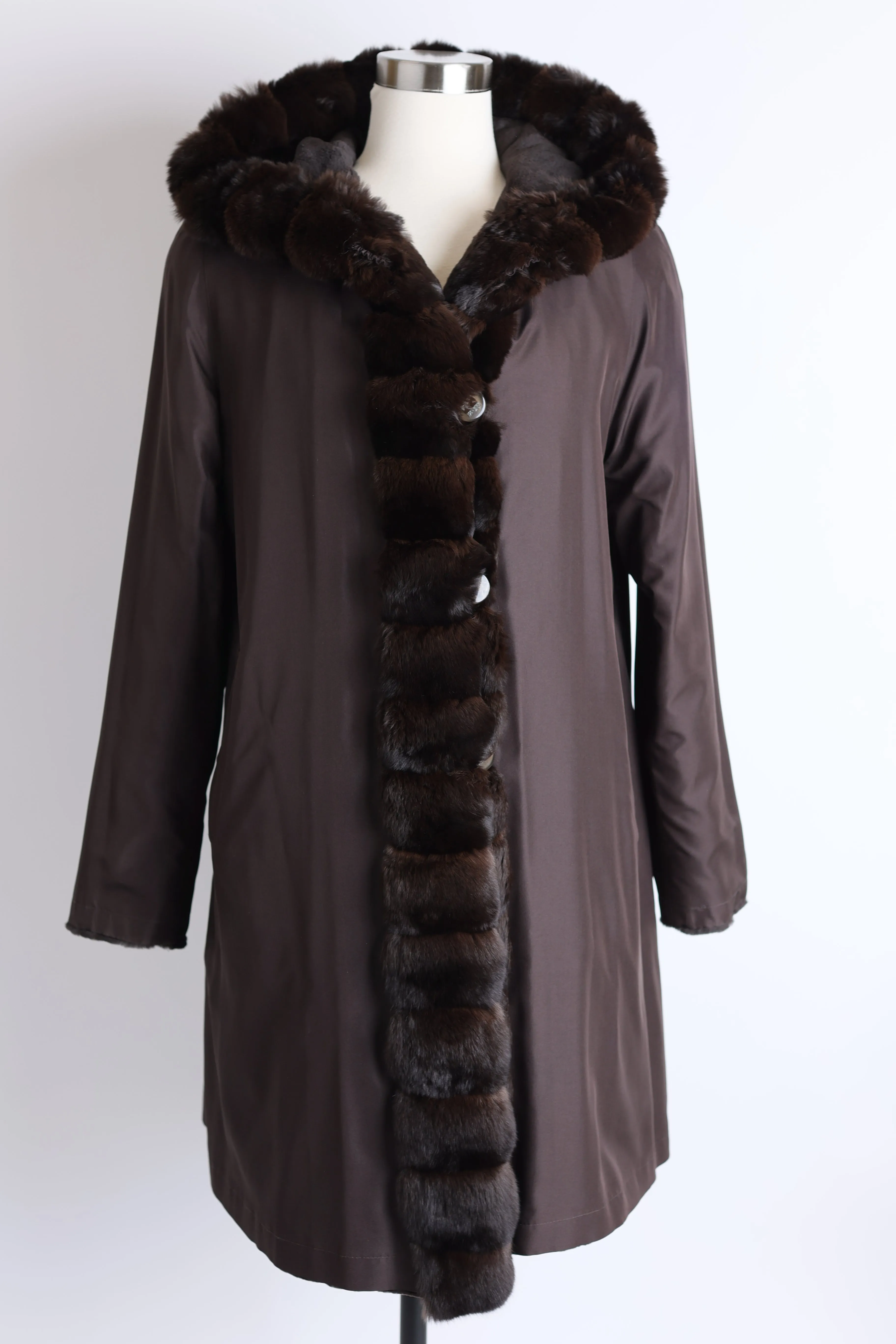 Sheared Mink Reversible Coat w/ Chinchilla Trim