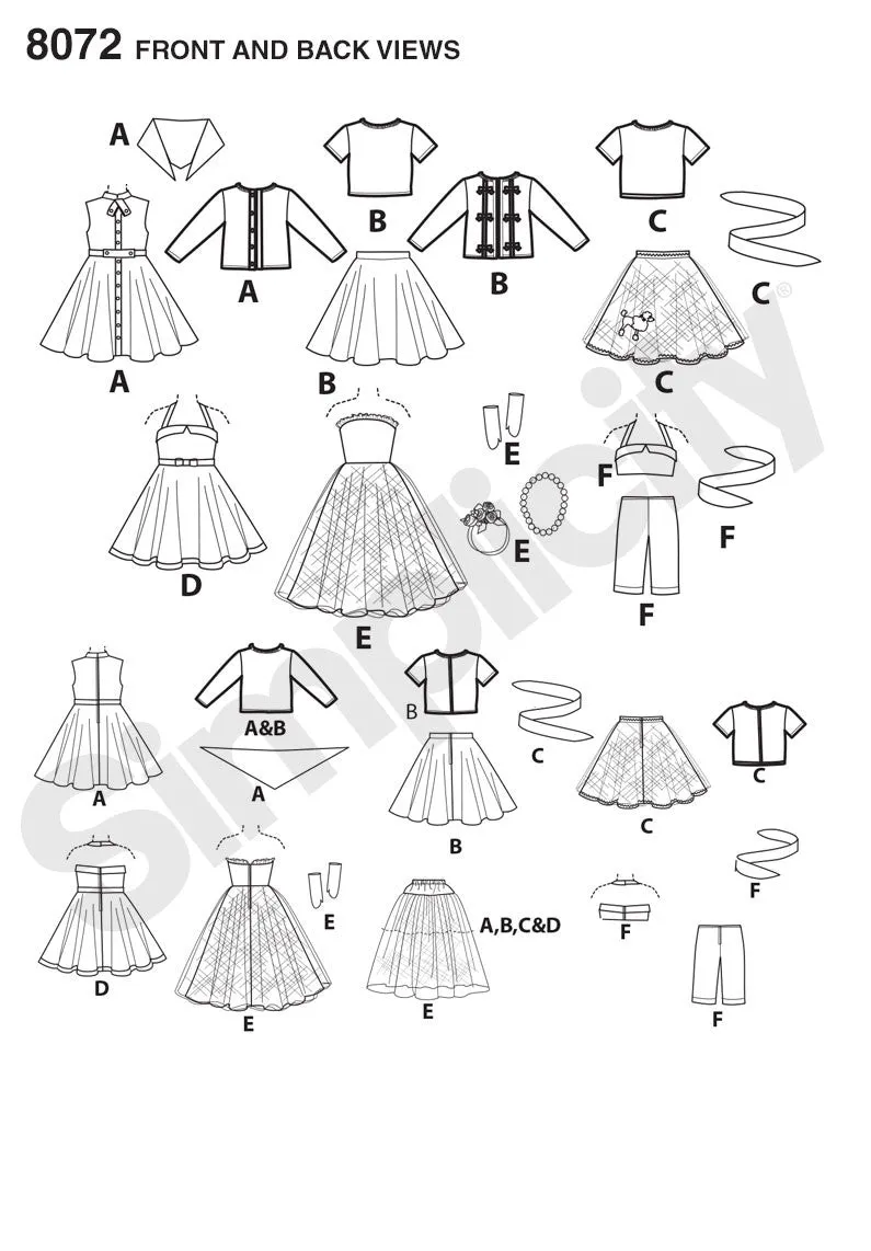 Simplicity Pattern S8072 Vintage 1950's Inspired 18" Doll Clothes