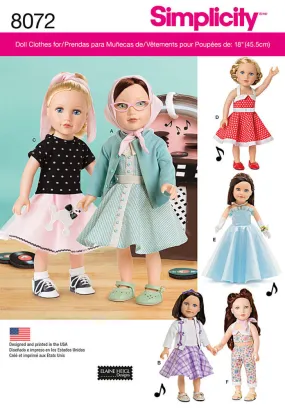 Simplicity Pattern S8072 Vintage 1950's Inspired 18" Doll Clothes