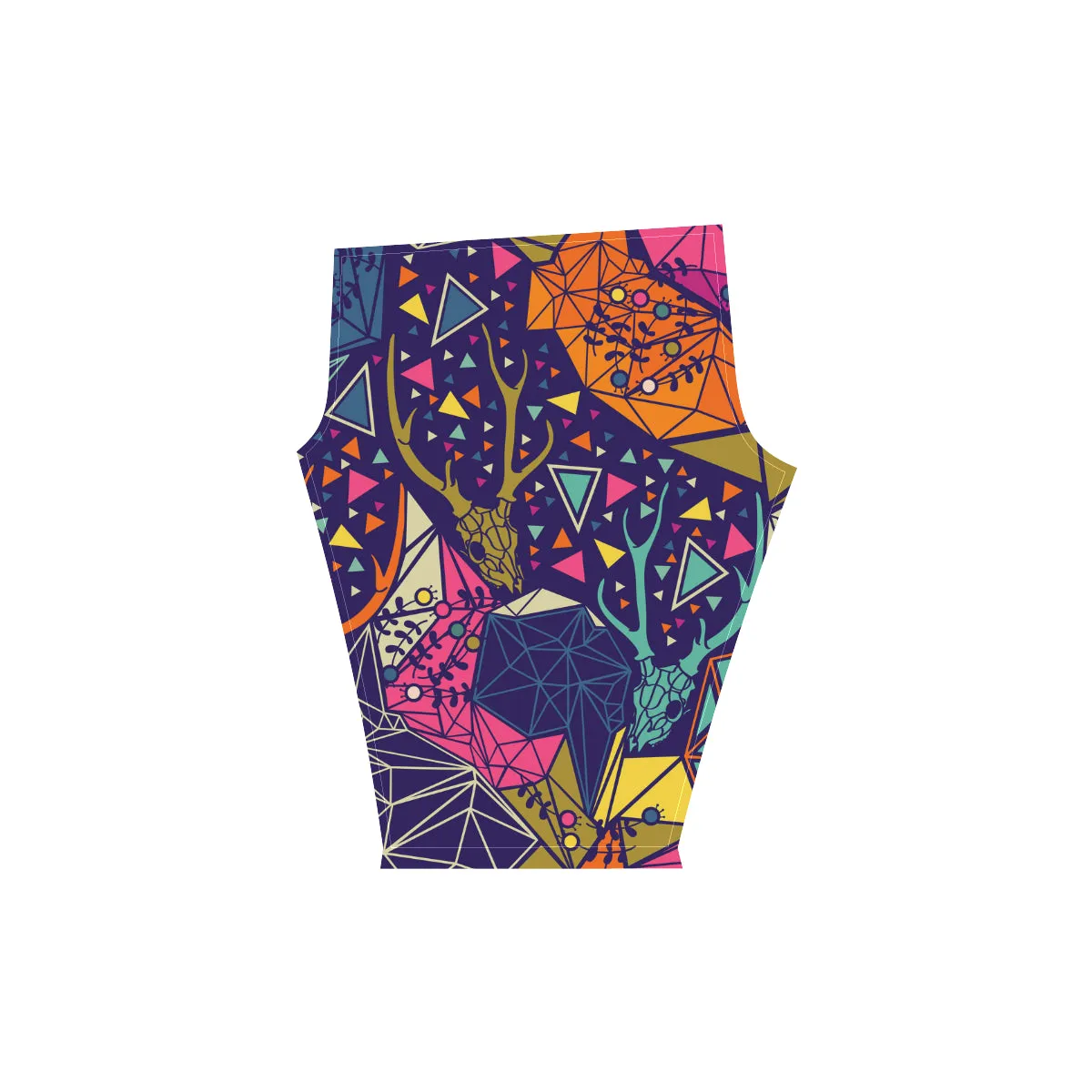 Skull with Floral and Polygonal Ornament Women's Low Rise Capri Leggings (Invisible Stitch)