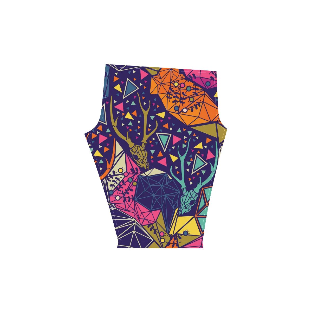 Skull with Floral and Polygonal Ornament Women's Low Rise Capri Leggings (Invisible Stitch)